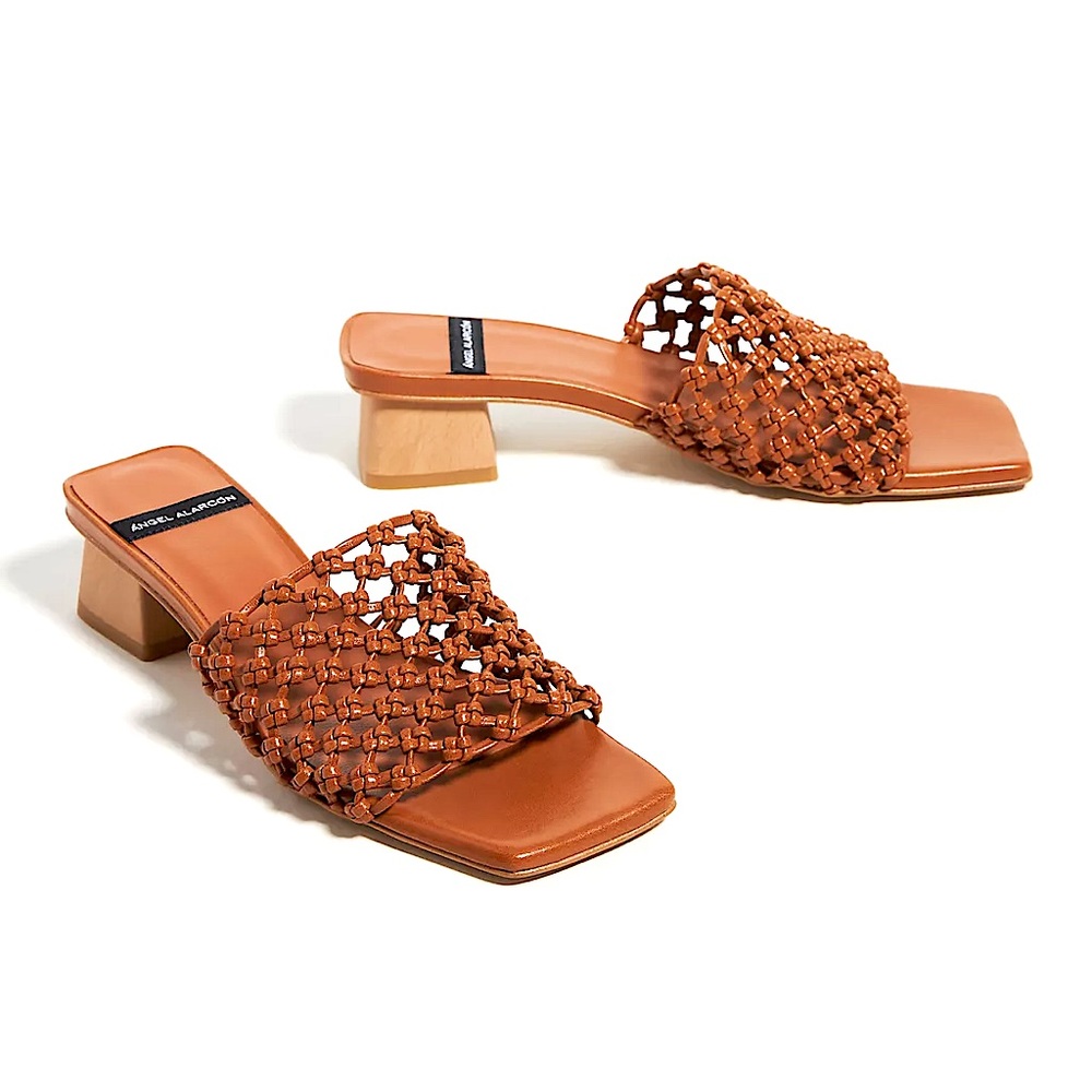 Anthropologie Angel Alarcon Woven Leather Heeled Slide Sandals